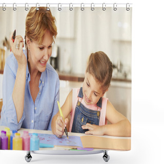 Personality  Grandmother Painting With Granddaughter Shower Curtains