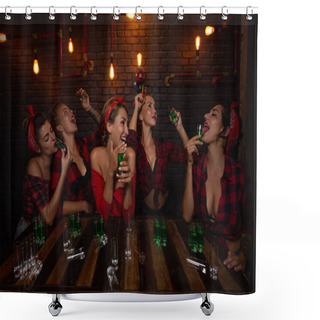 Personality  Pin Up Girls In Nightclub Having Fun Shower Curtains