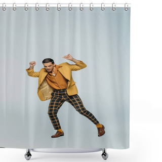 Personality  Handsome, Stylish Dancer Dancing Boogie-woogie On Grey Background Shower Curtains