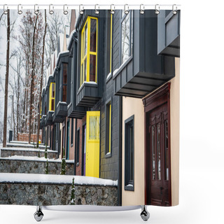 Personality  Fancy Buildings Near Trees In Cold Winter Shower Curtains