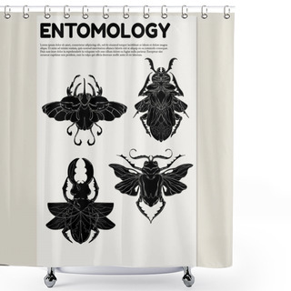 Personality  Vector  Hand Drawn  Minimalistic Placard With Illustration. Creative Artwork With Beetle. Template For Card, Poster, Banner, Print For T-shirt, Pin, Badge, Patch. Shower Curtains