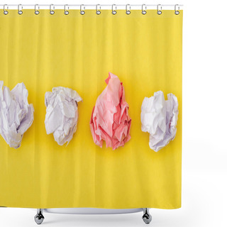 Personality  Top View Of Unique Crumpled Pink Paper Among White On Yellow Background  Shower Curtains