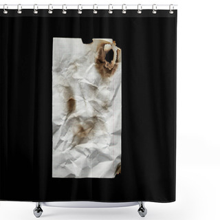 Personality  Top View Of Empty White Crumpled And Burnt Vintage Paper Isolated On Black Shower Curtains