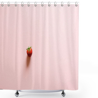 Personality  Fresh Strawberry Top View On A Pink Background. Organic Fruits. Single Strawberry Minimalistic On A Pastel Pink Table. Summer Fruits Shower Curtains