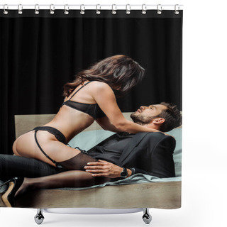 Personality  Sexy And Passionate Woman Near Bearded Man On Bed Isolate Don Black  Shower Curtains