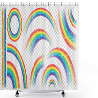 Personality  Abstract Realistic Colorful Rainbow With Shiny Stars On Transparent Background. Vector Illustration. Shower Curtains