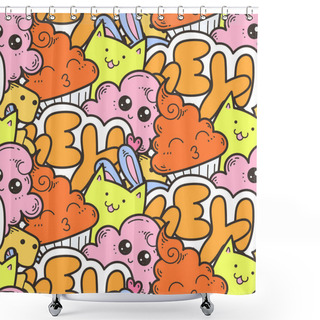 Personality  Seamless Vector Pattern With Cute Cartoon Monsters And Beasts. Nice For Packaging, Wrapping Paper, Coloring Pages, Wallpaper, Fabric, Fashion, Home Decor, Prints Etc Shower Curtains