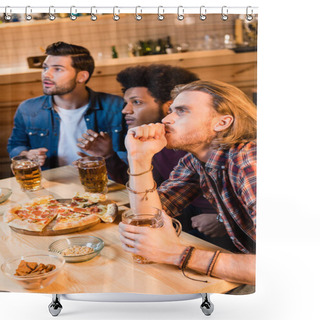 Personality  Friends With Pizza And Beer In Bar Shower Curtains