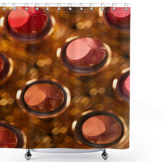 Personality  Selective Focus Of Different Shades Of Lipstick In Tubes Shower Curtains
