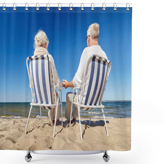 Personality  Senior Couple Sitting On Chairs At Summer Beach Shower Curtains