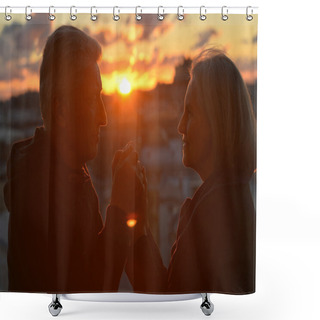Personality  Elderly Couple Over Sunset Shower Curtains