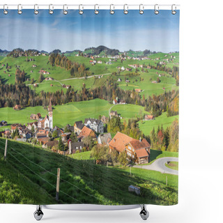 Personality  Typical Hilly Landscape In The Appenzellerland With Villages, Green Meadows And Pastures. Haslen, Canton Appenzell Innerrhoden, Switzerland Shower Curtains