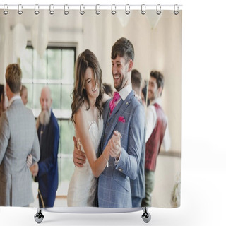 Personality  Newly Wed Couple Dancing With Their Guests Shower Curtains