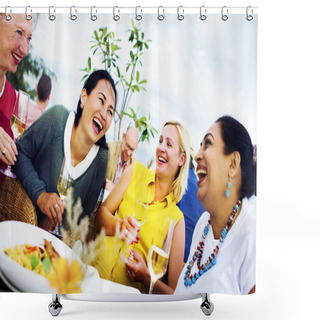 Personality  Diverse People Luncheon Outdoors Shower Curtains