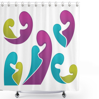 Personality  Mother And Baby, Bright Vector Collection Of Family Symbols Shower Curtains
