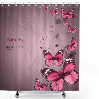 Personality  Colorful Vintage Background With Butterfly. Grunge Paper Texture Shower Curtains