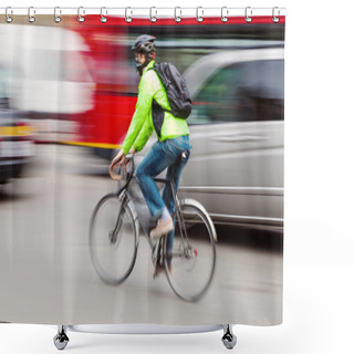 Personality  Cyclist In The City In Motion Blur Shower Curtains
