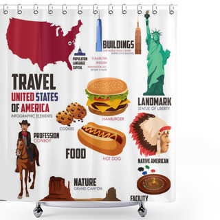 Personality  Infographic Elements For Traveling To USA Shower Curtains