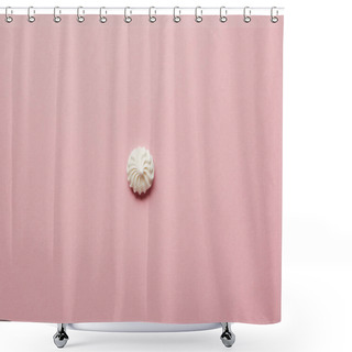 Personality  Top View Of Small White Meringue In Center On Pink Background Shower Curtains