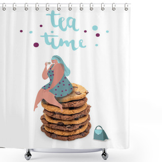 Personality  Fat Woman Sitting On Stack Of Cookies Shower Curtains