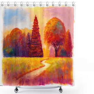 Personality  Landscape Painting Showing Wild Forest On Sunny Autumn Day. Shower Curtains