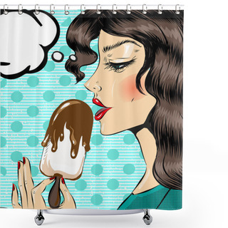 Personality  Vector Pop Art Illustration Of Woman With Ice Cream Shower Curtains