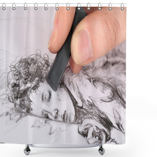 Personality  Drawing Picture Of Drawing Charcoal Isolated On White Shower Curtains
