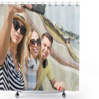 Personality  Young People Making Selfie Shower Curtains