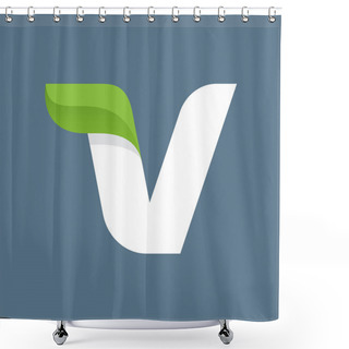 Personality  V Letter Logo With Green Leaf. Shower Curtains
