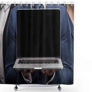 Personality  Laptop With Black Screen In Hands  Shower Curtains