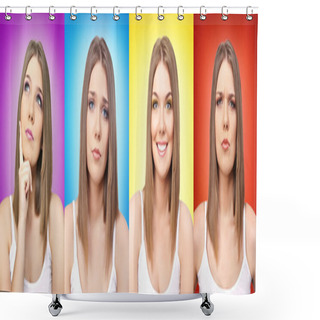 Personality  Collage Of Colors And Emotion, Girl With Facial Expressions Shower Curtains