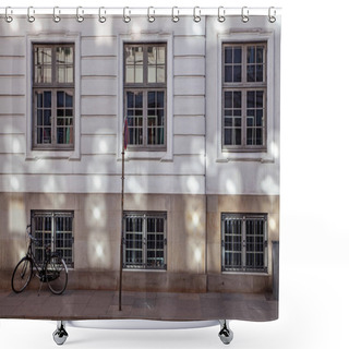 Personality  Road Sign And Bicycle Near Old House On Street In Copenhagen, Denmark Shower Curtains