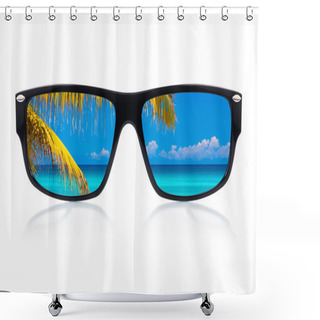 Personality  Sunglasses With Reflections Of A Tropical Beach Shower Curtains
