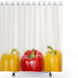 Personality  Studio Shot Of Red And Yellow Bell Peppers On White Background Shower Curtains