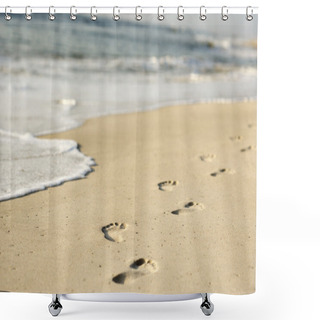 Personality  Coastline With Footprints. Shower Curtains