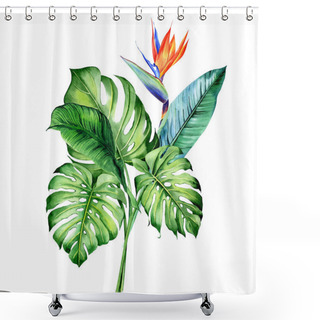 Personality  Watercolor Bouquets With Tropical Plants, Leaves And Strelitzia Flowers. Great For Valentines, Wedding Invites, Hawaii Birthday And Beach Party Shower Curtains