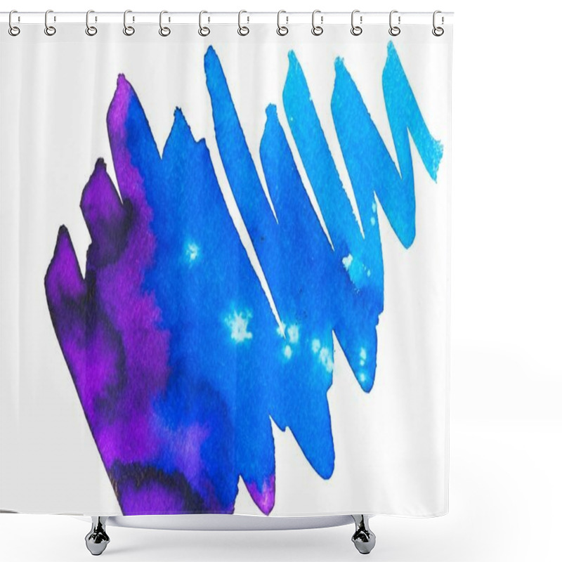 Personality  abstract painting with bright blue and purple brush strokes on white shower curtains