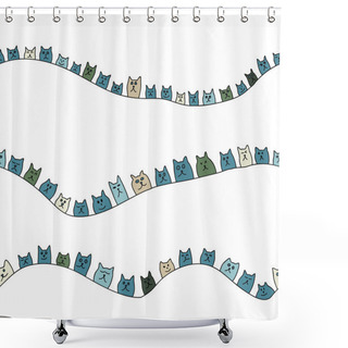 Personality  Pattern With Cute Cartoon Cats Shower Curtains