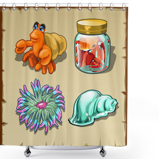 Personality  Funny Marine Inhabitants, Set Of Four Items Shower Curtains