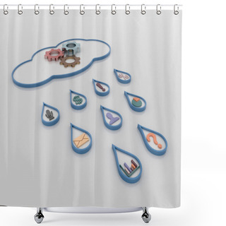 Personality  Cloud Computing Concept Background With Rain Drops And Symbols Shower Curtains