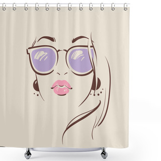 Personality  Beautiful Woman In Glasses With Earring Shower Curtains