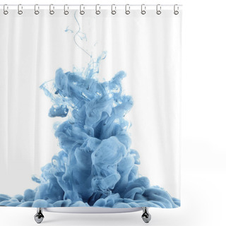 Personality  Close Up View Of Blue Paint Splash In Water, Isolated On White Shower Curtains