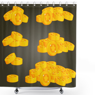Personality  Set Of Gold Coin Piles For Game Shower Curtains