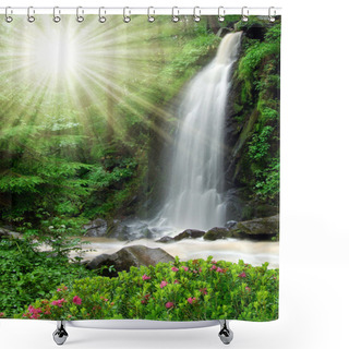 Personality  Waterfall In The National Park Tercino Valley Shower Curtains