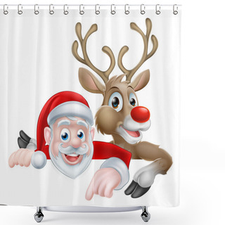 Personality  Santa And Reindeer Christmas Cartoon Shower Curtains