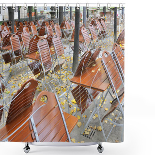 Personality  Empty Chairs And Tables In The City Of Amsterdam, Netherlands Shower Curtains