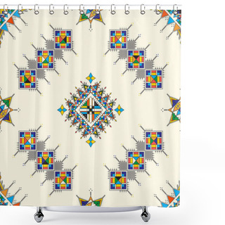 Personality  Decorative Geometric Repeating Pattern Inspired By Al-Qatt Al-Asiri Traditional Paintings Shower Curtains