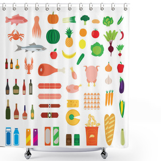 Personality  Big Collection Of Food Items. Shower Curtains