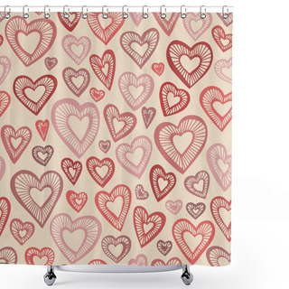 Personality  Hand Drawn Seamless Pattern, Decorative Stylized Hearts. Doodle Style, Tribal Graphic Illustration Shower Curtains