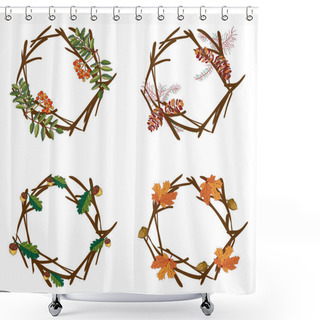 Personality  Wreaths Of Autumn Elements Shower Curtains